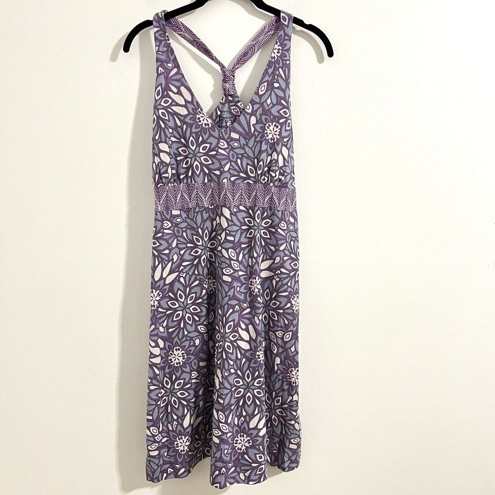 LL Bean Racerback Dress Size M Reg Purple Floral Summer Travel Vacation Retro